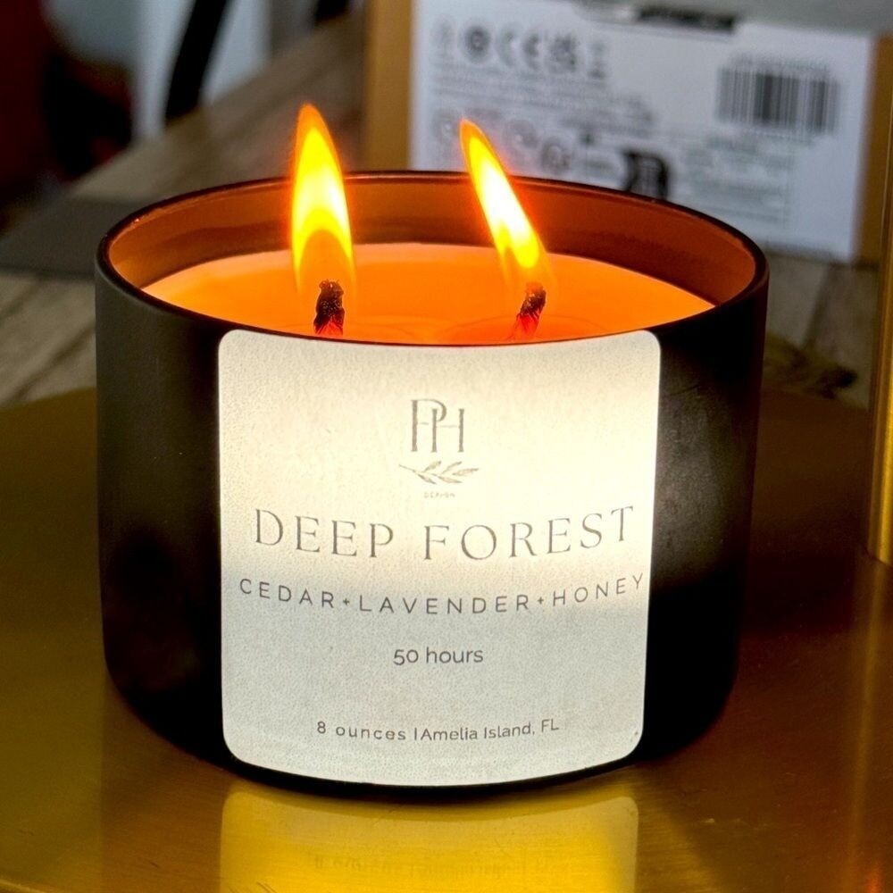 PHI Design Deep Forest Candle Cedar Lavender‎ Honey Scented 8 oz 50 Hours
